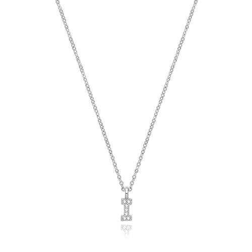 Silver Rhodium Plated CZ Initial Necklace I