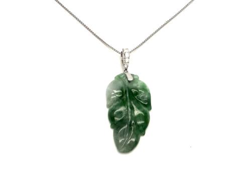 18ct Jade & Diamond Leaf Pendant & Chain