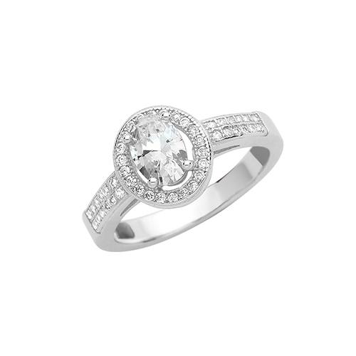 Silver Oval CZ Halo Ring Size P