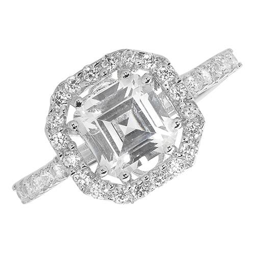 Silver CZ Cluster Halo Ring Size M
