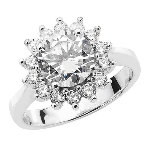 Silver CZ Sunflower Cluster Ring Size Q