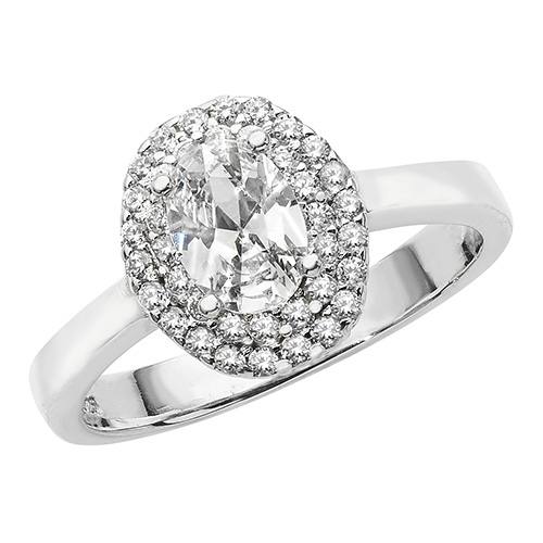Silver CZ Halo Solitaire Ring Size M