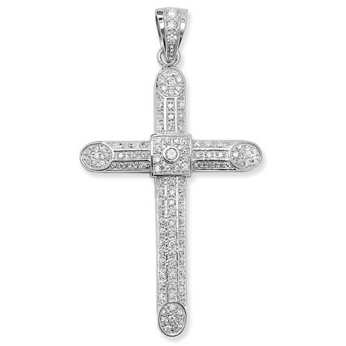 Silver CZ Cross Pendant 86x48mm
