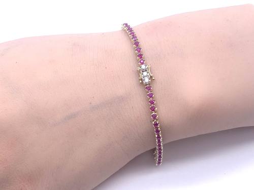 9ct Yellow Gold Ruby & Diamond Bracelet 7 1/4 Inch