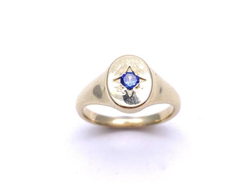 9ct Yellow Gold Sapphire Solitaire Signet Ring