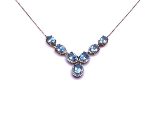 9ct Blue Zircon & Diamond Necklet