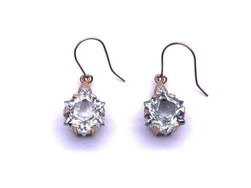 9ct Prasiolite & Zircon Drop Earrings