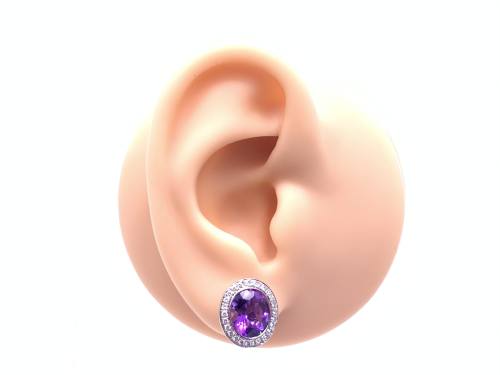 18ct Amethyst & Diamond Halo Earrings