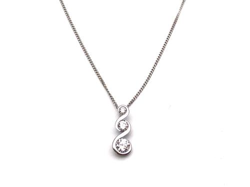 9ct CZ 3 Stone Pendant & Chain