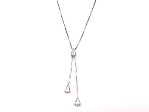 9ct White Gold CZ Drop Necklet