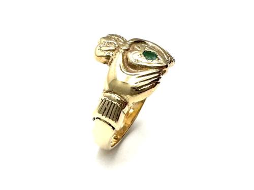 9ct Yellow Gold Emerald Claddagh Ring