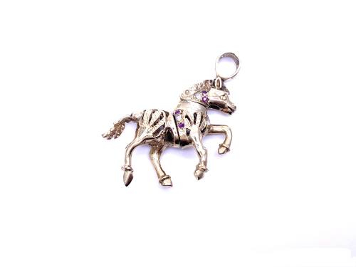 9ct Yellow Gold CZ Horse Pendant