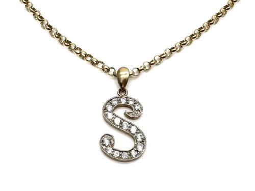 9ct CZ 'S' Pendant & Chain 24 inch