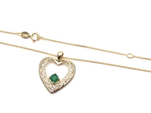 9ct Emerald & Diamond Heart Pendant & Chain