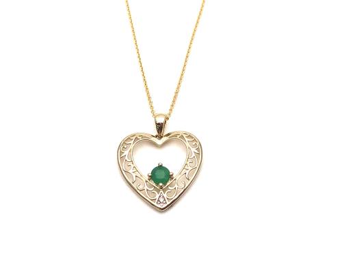 9ct Emerald & Diamond Heart Pendant & Chain