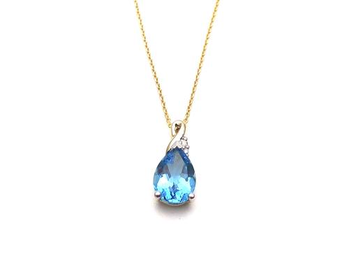 9ct Yellow Gold Blue Topaz & Diamond & Chain