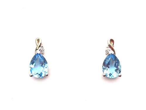 9ct Yellow Gold Blue Topaz & Diamond Stud Earrings