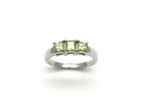 9ct White Gold Peridot 3 Stone Ring