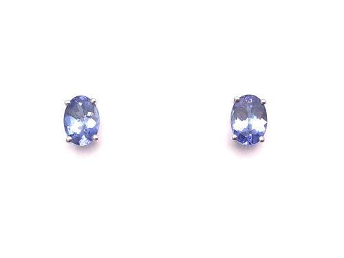 9ct White Gold Tanzanite Stud Earrings 7 x 5mm