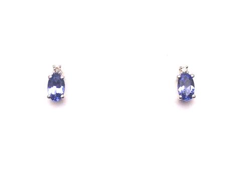 9ct Yellow Gold Tanzanite & Diamond Stud Earrings