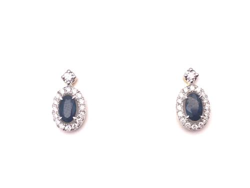 9ct Sapphire & Diamond Cluster Earrings 0.20ct