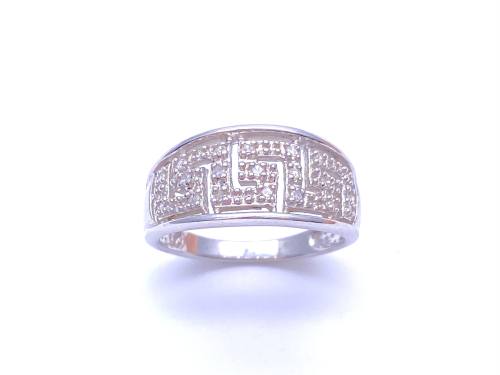 9ct White Gold Diamond Greek Key Ring