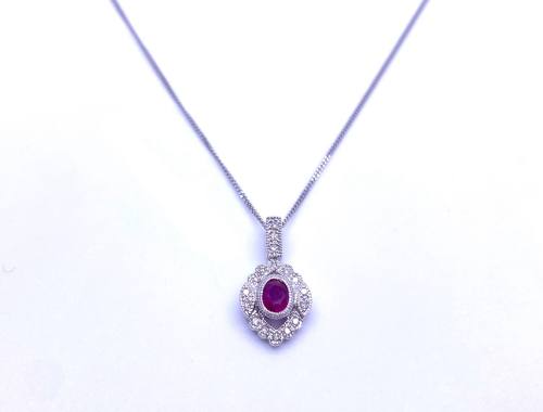 9ct Ruby & Diamond Pendant & Chain