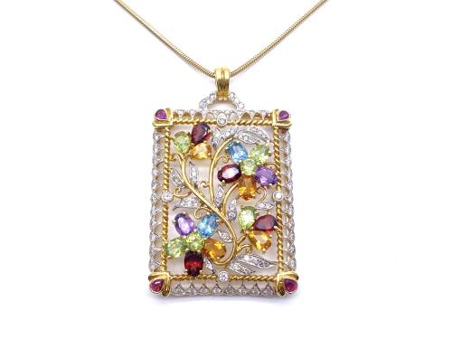 18ct Multi Stone Pendant & Chain