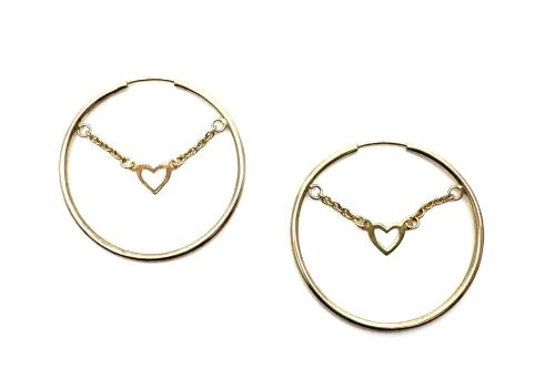 9ct Yellow Gold 'Heart' Sleeper Hoop Earrings 30mm