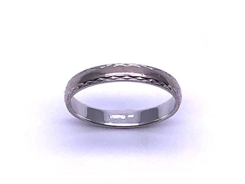 18ct White Gold Patterned Wedding Ring