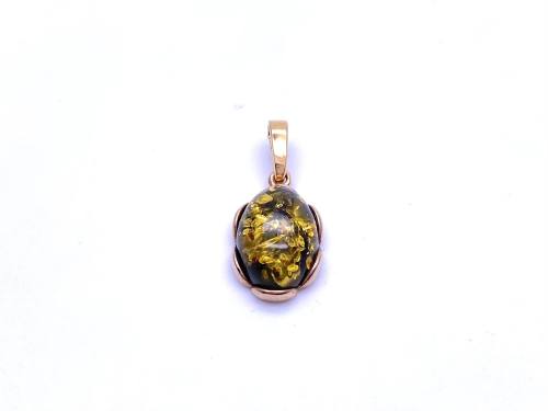 9ct Yellow Gold Green Amber Pendant