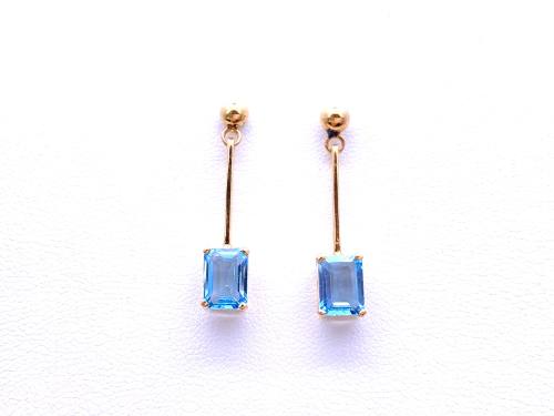 14ct Blue Topaz Drop Stud Earrings