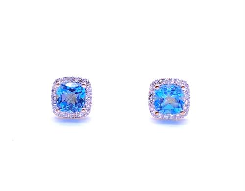 9ct Blue Topaz & Diamond Stud Earrings