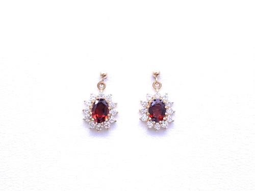 9ct Garnet & CZ Drop Stud Earrings