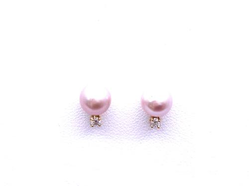 14ct Pearl & Diamond Stud Earrings