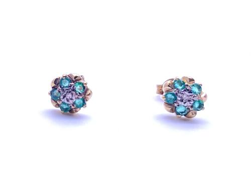 9ct Emerald & Diamond Stud Earrings