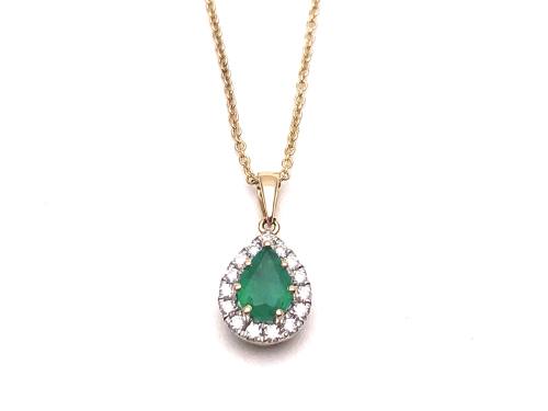 9ct Emerald & Diamond Pendant & Chain 0.19ct
