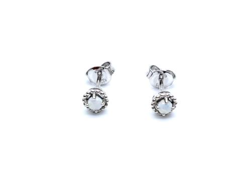 Silver Opal Stud Earrings 3mm