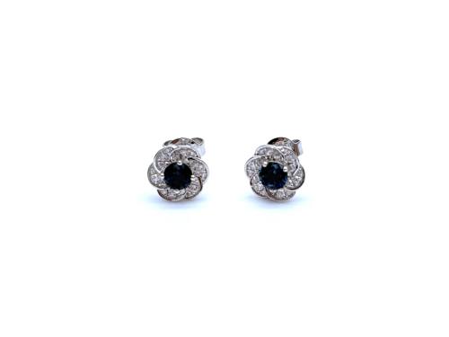 Silver Blue Topaz & CZ Cluster Earrings
