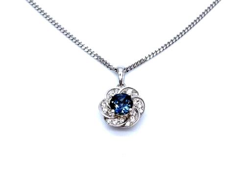 Silver Blue Topaz Cluster Pendant & Chain