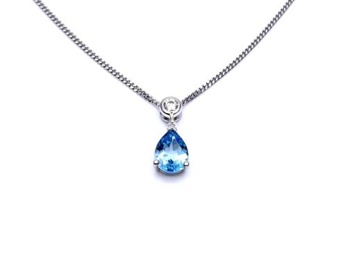 Silver Teardrop Blue Topaz & CZ Pendant & Chain
