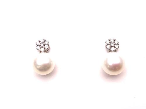 18ct White Gold Pearl & Diamond Drop Earrings
