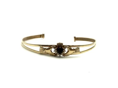 9ct Yellow Gold Garnet & CZ Bangle