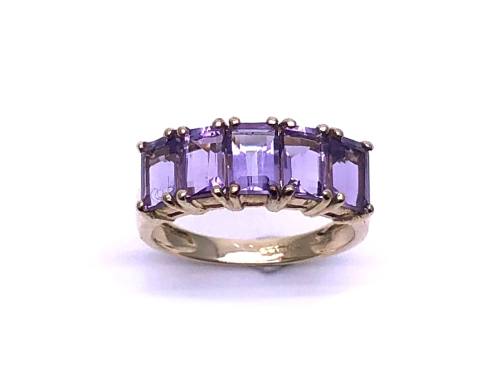 9ct Yellow Gold Amethyst 5 Stone Ring