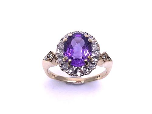 9ct Yellow Gold Amethyst & Diamond Ring