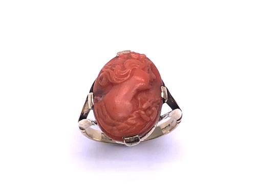 9ct Yellow Gold Coral Cameo Ring