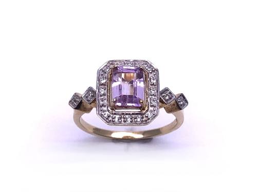 9ct Yellow Gold Kunzite & Diamond Ring
