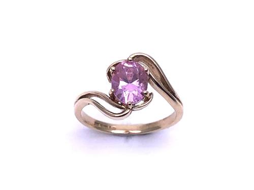 9ct Yellow Gold Pink CZ Solitaire Ring