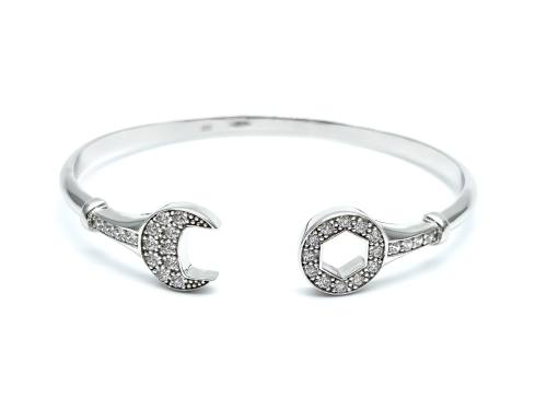Silver Oval CZ Spanner Bangle