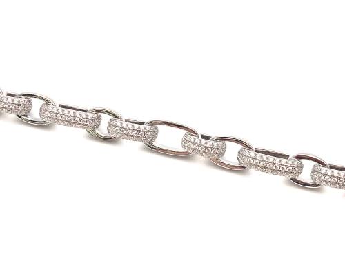 Silver Rhodium Plated CZ Figaro Belcher Bracelet